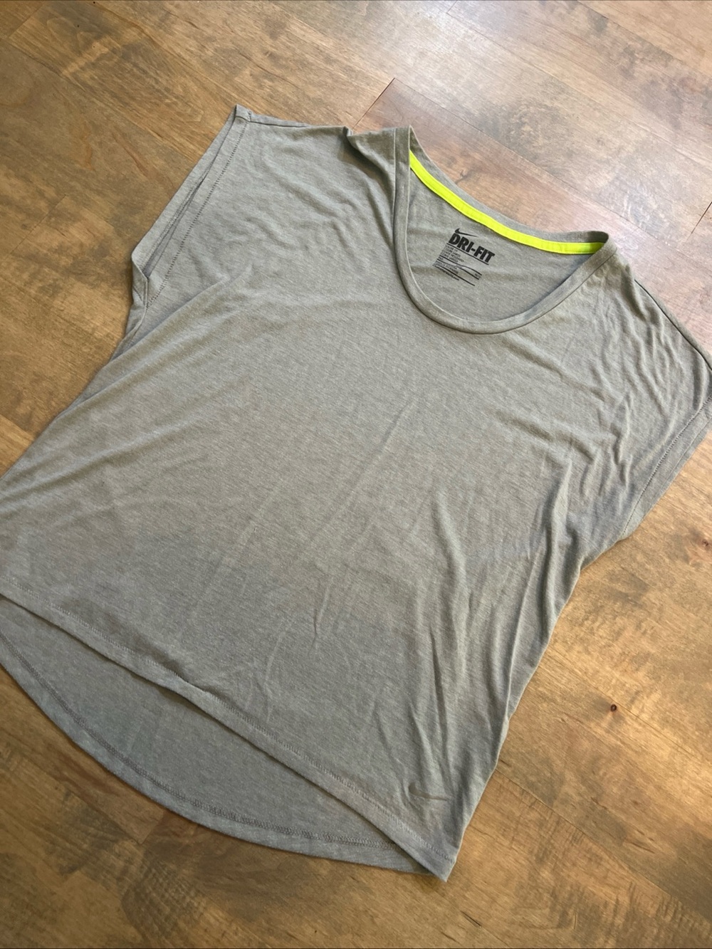 Nike Gray Athletic Tee with Neon Yellow Neck Trim
